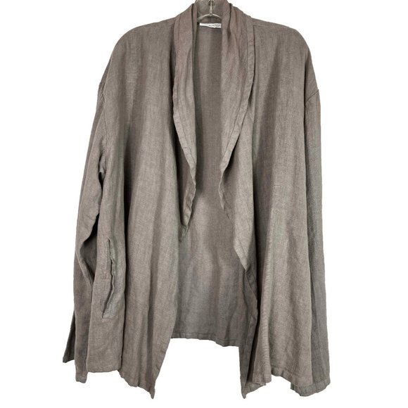XL Bryn Walker 100% Linen Oversized Gray Open Syle Jacket w Pocket